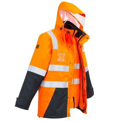 Men’s Hi - Vis 4 - in - 1 Waterproof Jacket with Reversible Fleece Vest – 10,000mm Rated - SunSafe Australia