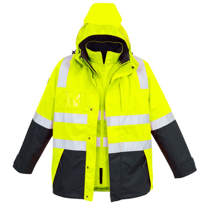 Men’s Hi - Vis 4 - in - 1 Waterproof Jacket with Reversible Fleece Vest – 10,000mm Rated - SunSafe Australia