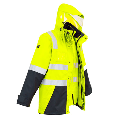 Men’s Hi - Vis 4 - in - 1 Waterproof Jacket with Reversible Fleece Vest – 10,000mm Rated - SunSafe Australia