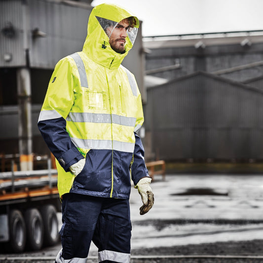 Men’s Hi - Vis 4 - in - 1 Waterproof Jacket with Reversible Fleece Vest – 10,000mm Rated - SunSafe Australia