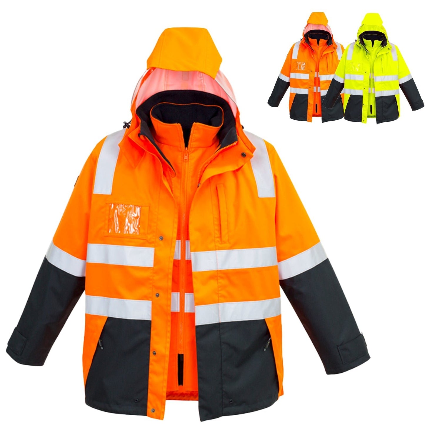 Men’s Hi - Vis 4 - in - 1 Waterproof Jacket with Reversible Fleece Vest – 10,000mm Rated - SunSafe Australia