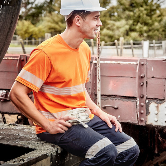 Mens Hi Vis Segmented Tape Cotton Tee Shirt UPF 50+ - SunSafe Australia