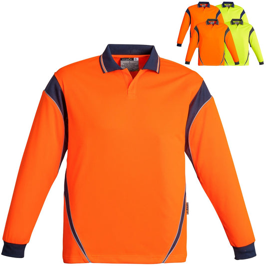Syzmik Men's Aztec Food Industry Safe Long Sleeve Polo ZH249 in Orange On Navy