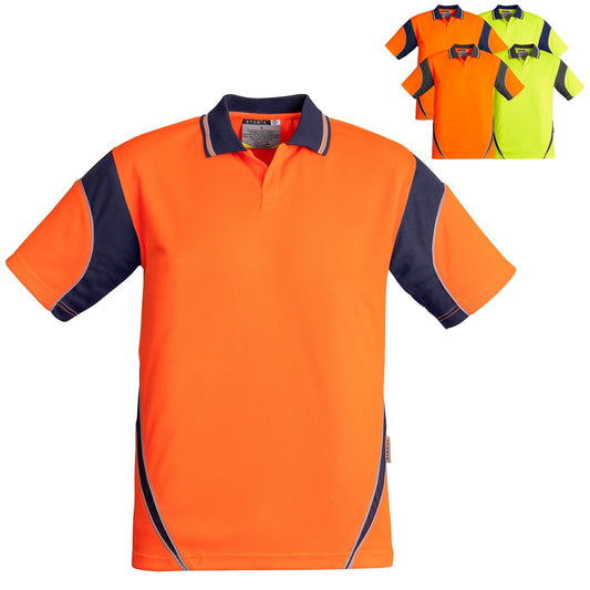 Syzmik Men's Aztec Food Industry Safe SS Polo ZH248 in Orange On Navy