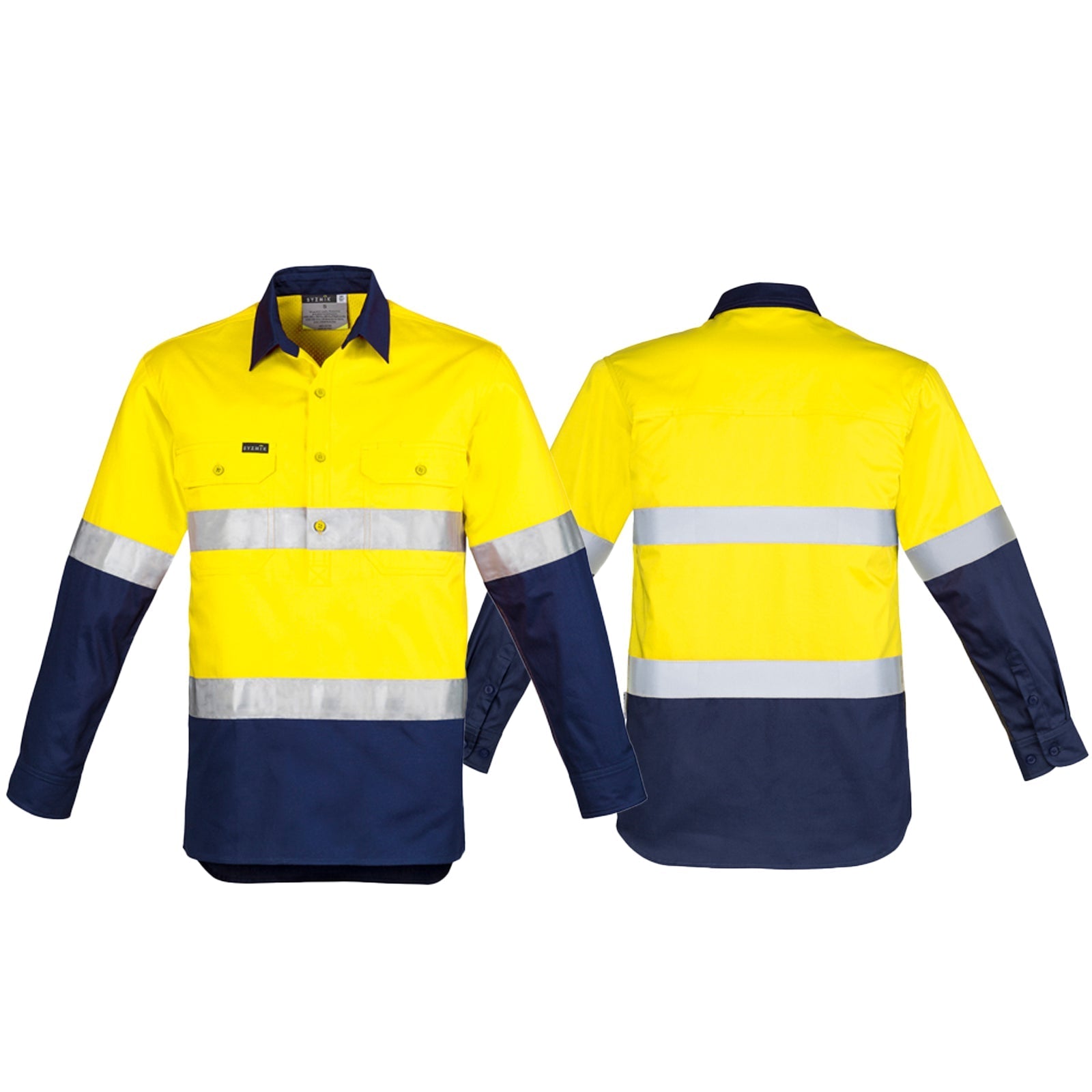 Mens High Visibility Closed Front Long Sleeve Shirt – Hoop Taped - SunSafe Australia