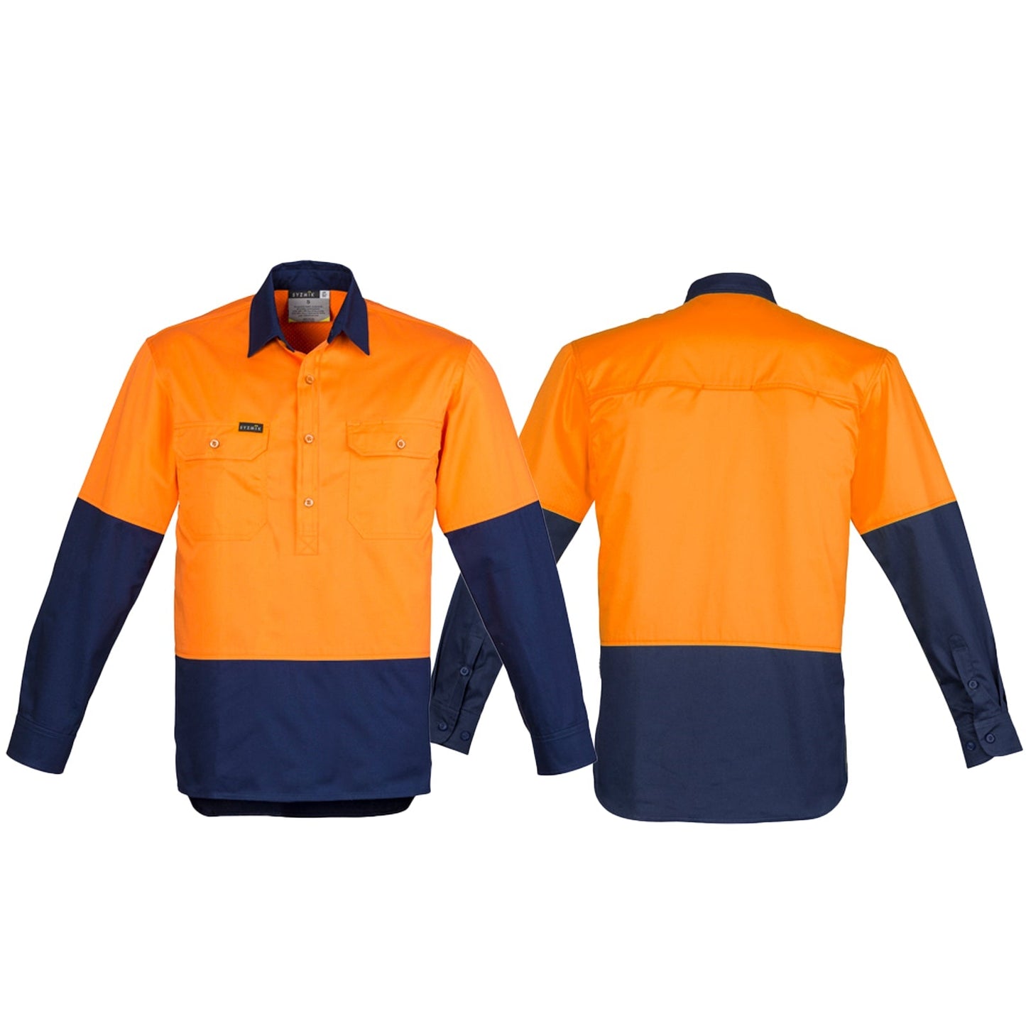 Mens High Visibility Closed Front Long Sleeve Shirt - SunSafe Australia