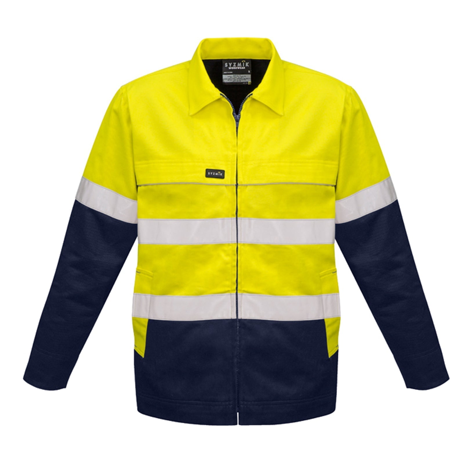 Men’s High Visibility Cotton Drill Jacket – Flannel Lined, UPF 50+, Static Neutral - SunSafe Australia