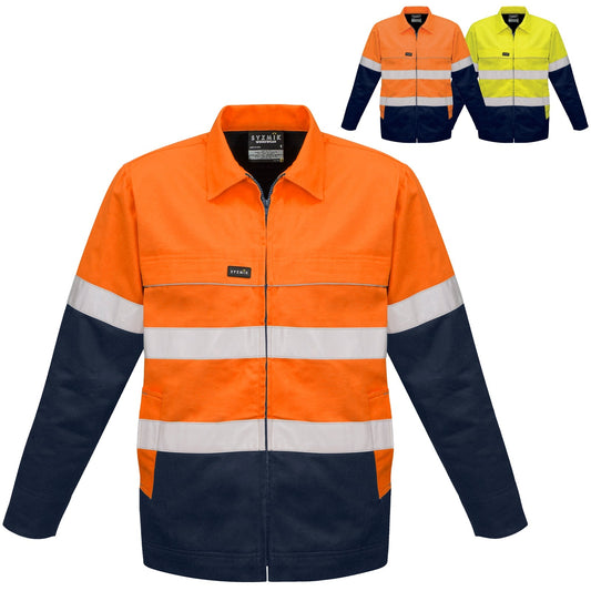 Men’s High Visibility Cotton Drill Jacket – Flannel Lined, UPF 50+, Static Neutral - SunSafe Australia