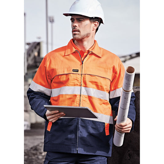 Men’s High Visibility Cotton Drill Jacket – Flannel Lined, UPF 50+, Static Neutral - SunSafe Australia