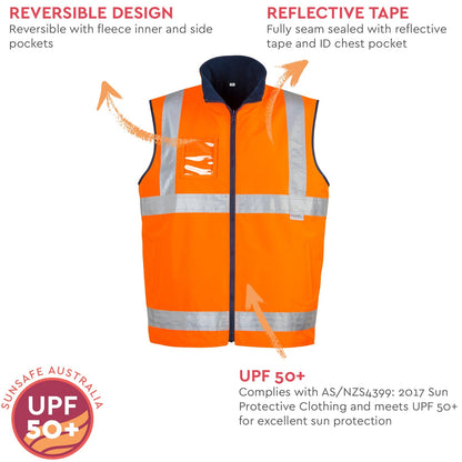 Mens High Visibility Lightweight Fleece Lined Reversible Vest ZV358 - SunSafe Australia