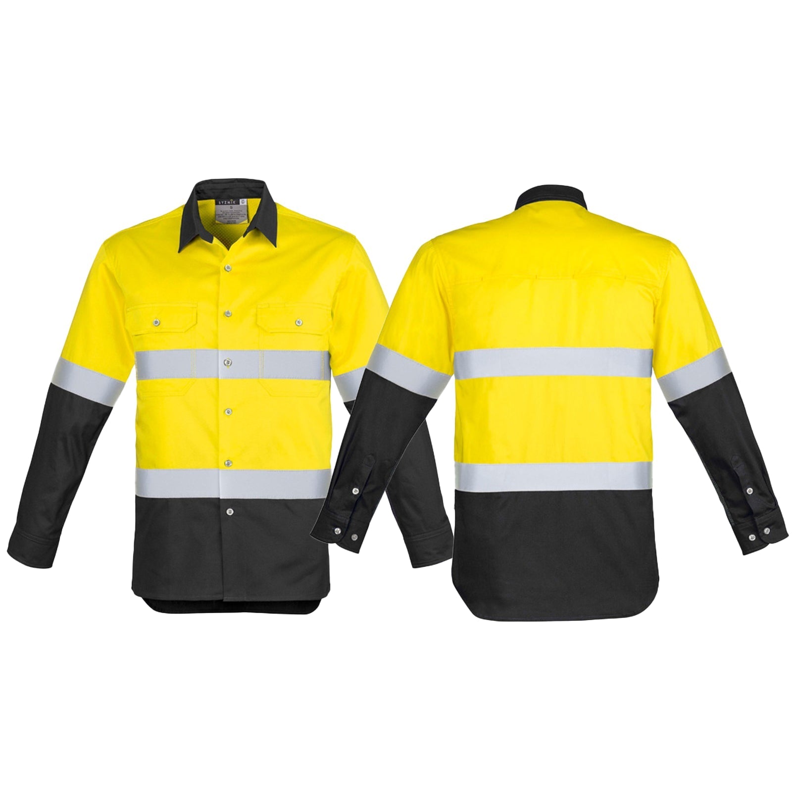 Mens High Visibility Spliced Industrial Long Sleeve Shirt – Hoop Taped - SunSafe Australia