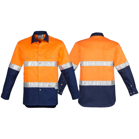 Syzmik Men's Spliced Industrial LS Shirt - Hoop Taped in Orange On Navy