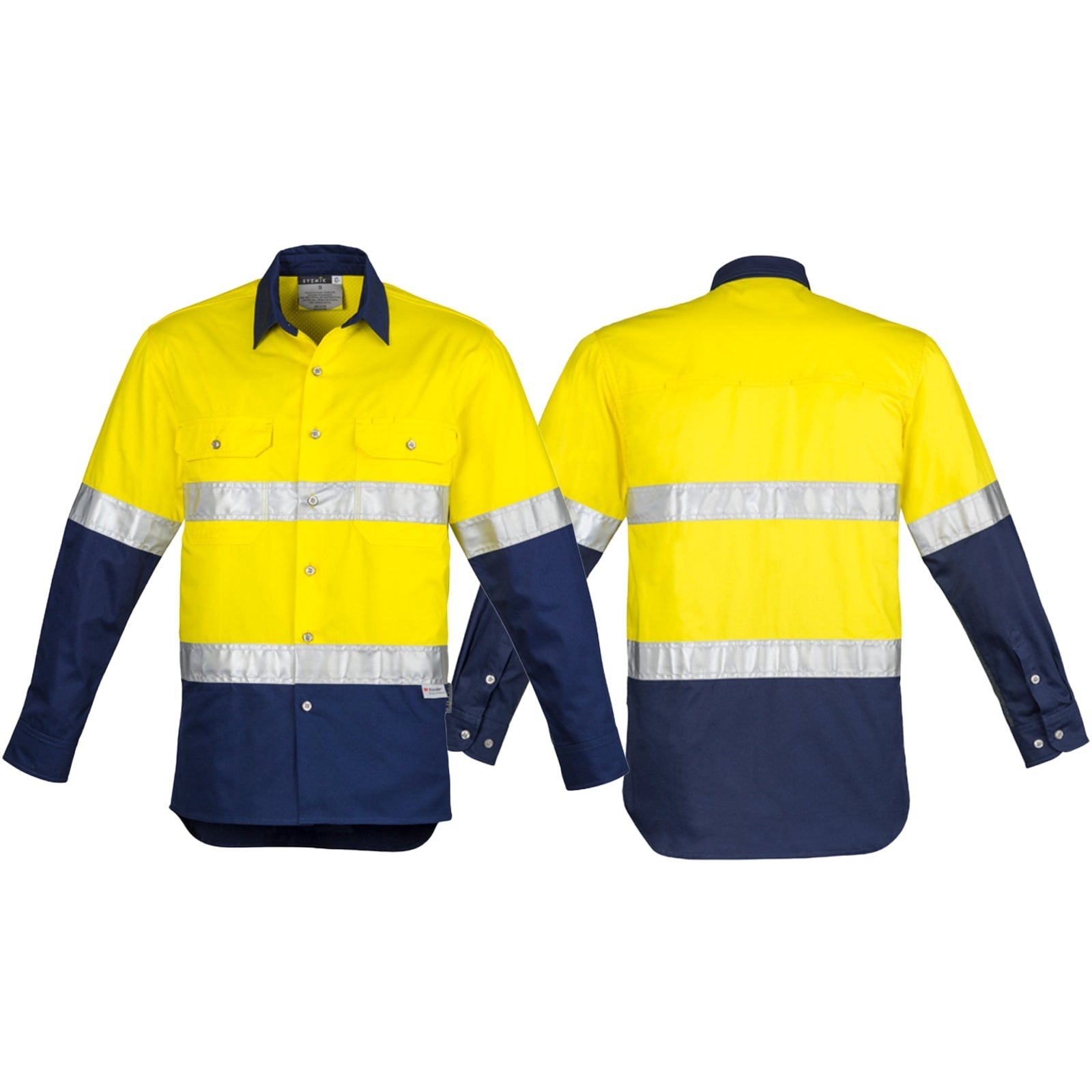 Mens High Visibility Spliced Industrial Long Sleeve Shirt – Hoop Taped - SunSafe Australia