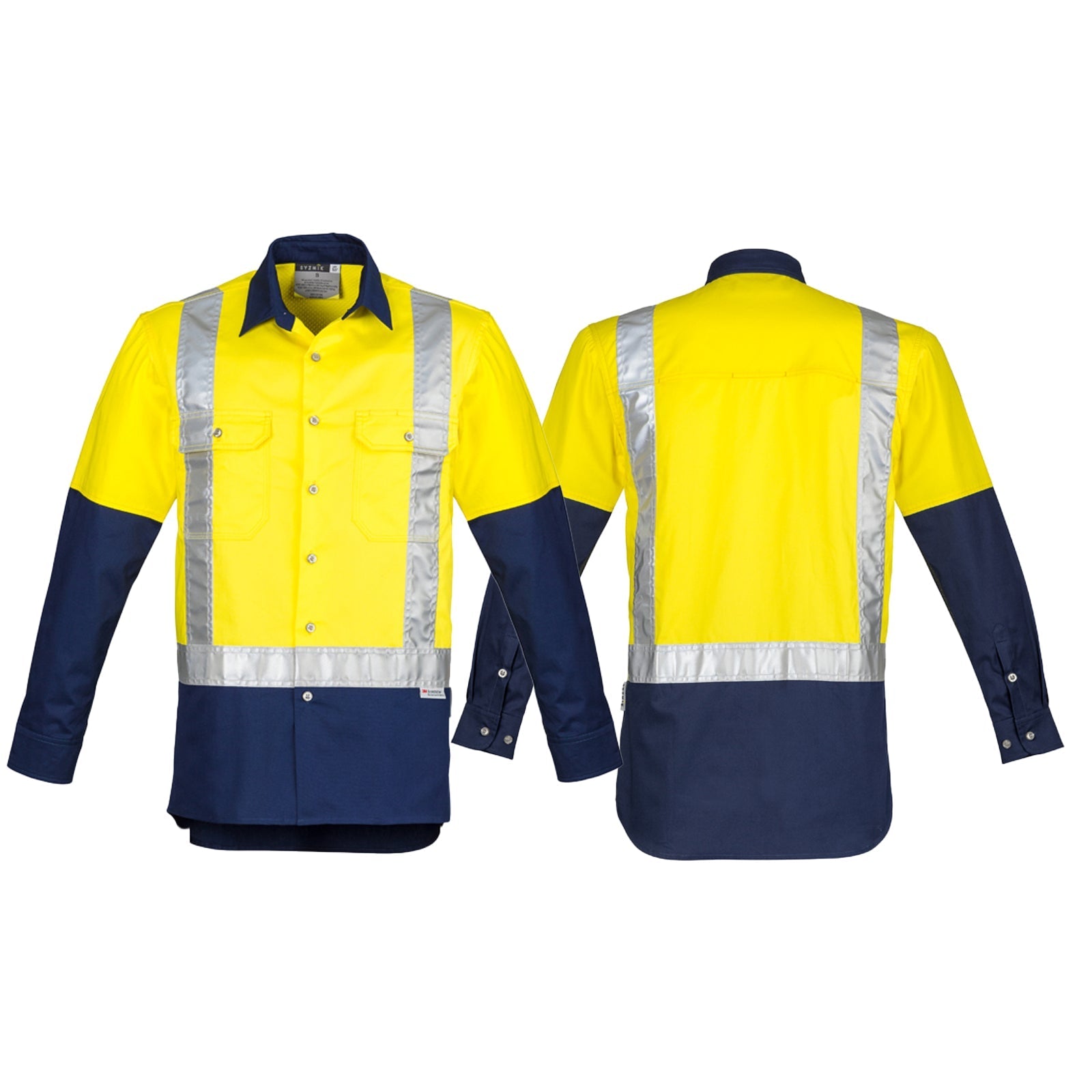 Mens High Visibility Spliced Industrial Long Sleeve Shirt – Shoulder Taped - SunSafe Australia