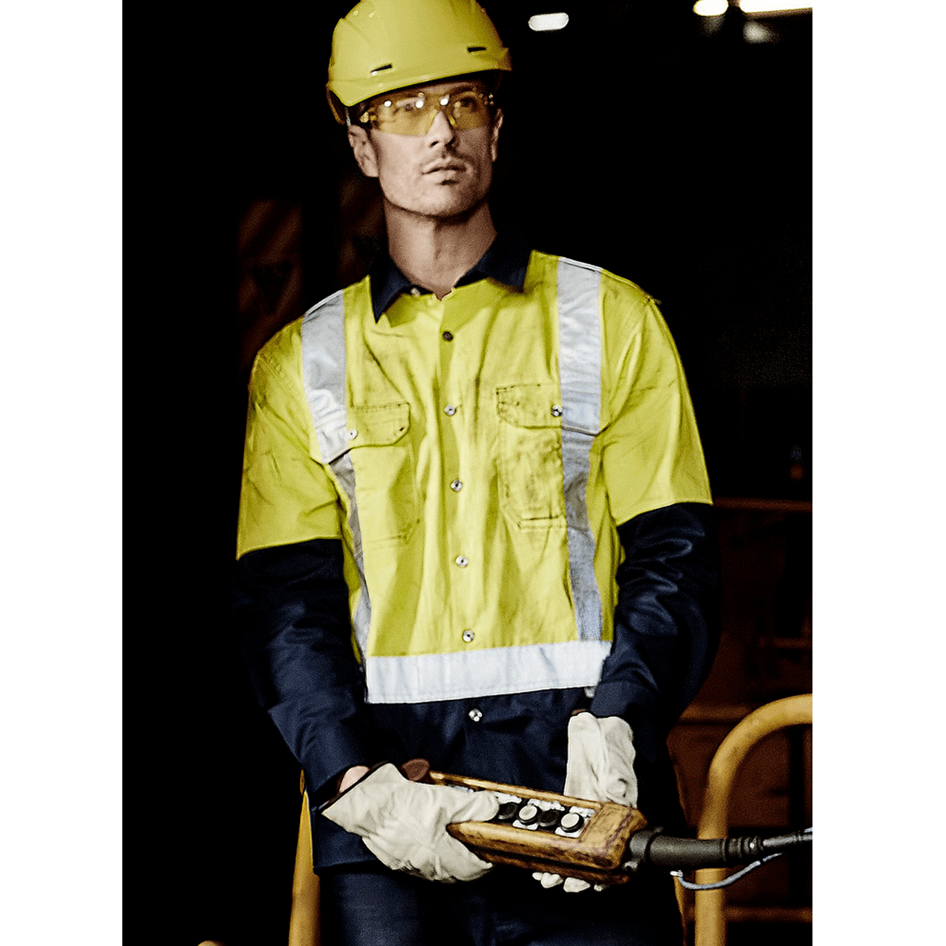 Mens High Visibility Spliced Industrial Long Sleeve Shirt – Shoulder Taped - SunSafe Australia