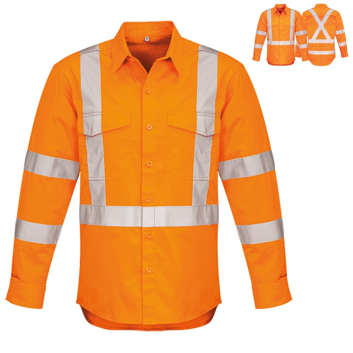 Mens High Visibility "X" Back Long Sleeve Shirt ZW690 - SunSafe Australia