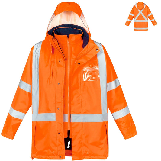 Men's High Visibility X Back Taped 4 in 1 Waterproof Jacket ZJ616 - SunSafe Australia