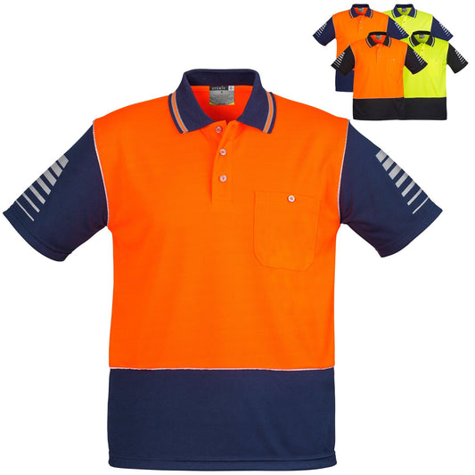 Syzmik Men's High Visibility Zone Short Sleeve Polo ZH236 in Orange On Navy