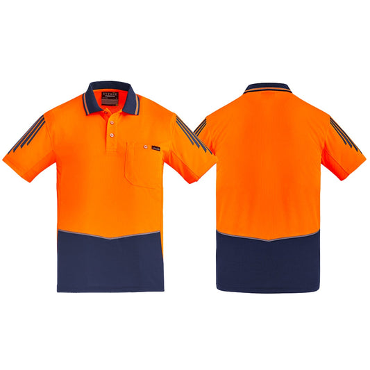 Syzmik Men's Highly Breathable Flux Short Sleeve Polo ZH315 in Orange On Navy