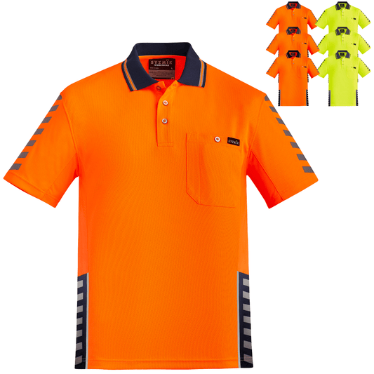 Syzmik Men's Highly Breathable Komodo SS Polo ZH320 in Orange On Navy