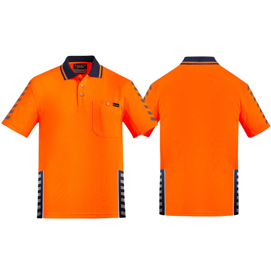 Syzmik Men's Highly Breathable Komodo SS Polo ZH320 in Orange On Navy