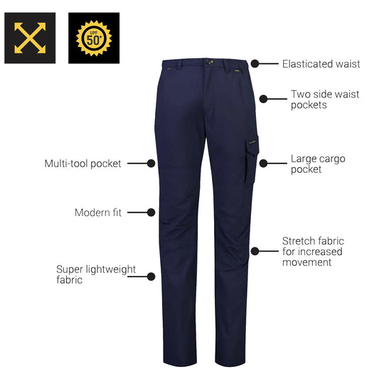 Men’s Lightweight Outdoor Pants – Stretch Nylon with Cargo Pocket - SunSafe Australia