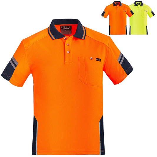 Syzmik Men's Reinforced Squad Short Sleeve Polo ZH465 in Orange On Navy