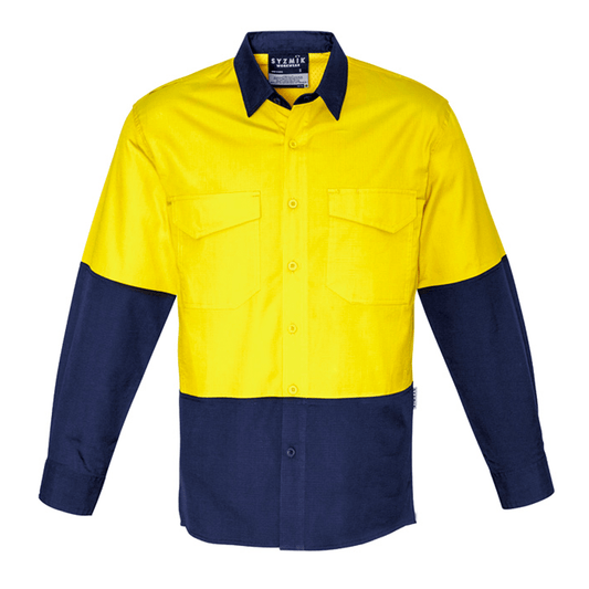 Syzmik Men's Rugged Cooling Spliced Long Sleeve Shirt in Orange On Navy