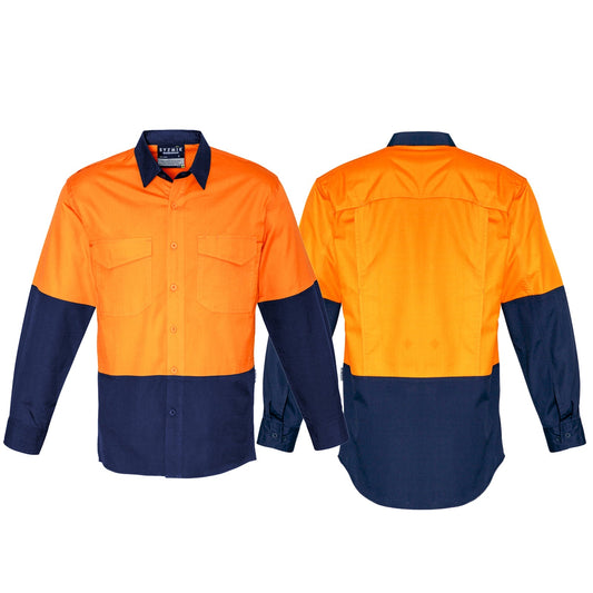 Syzmik Men's Rugged Cooling Spliced Long Sleeve Shirt in Orange On Navy