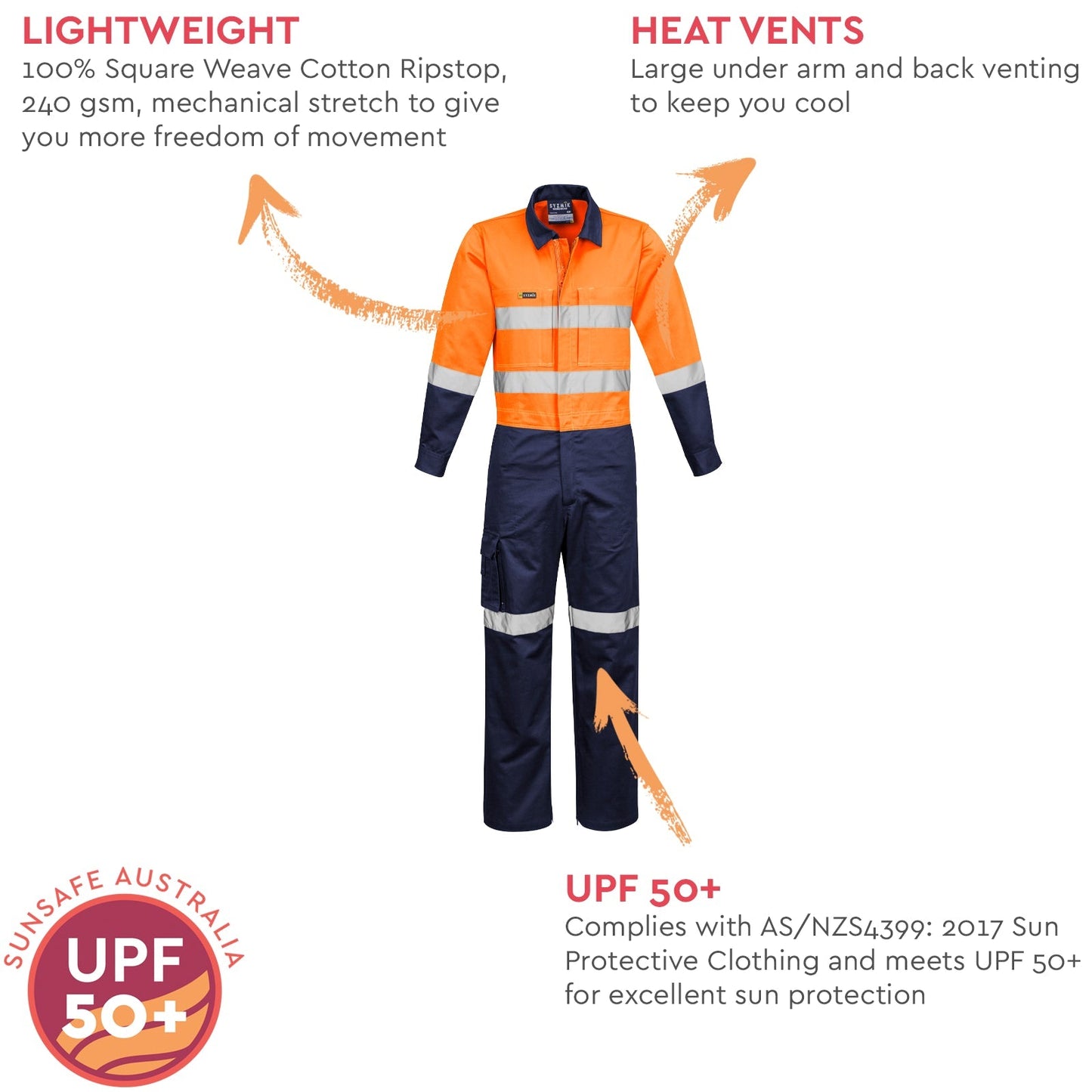 Men's Rugged Cooling High Visibility Taped Overall ZC804 - SunSafe Australia