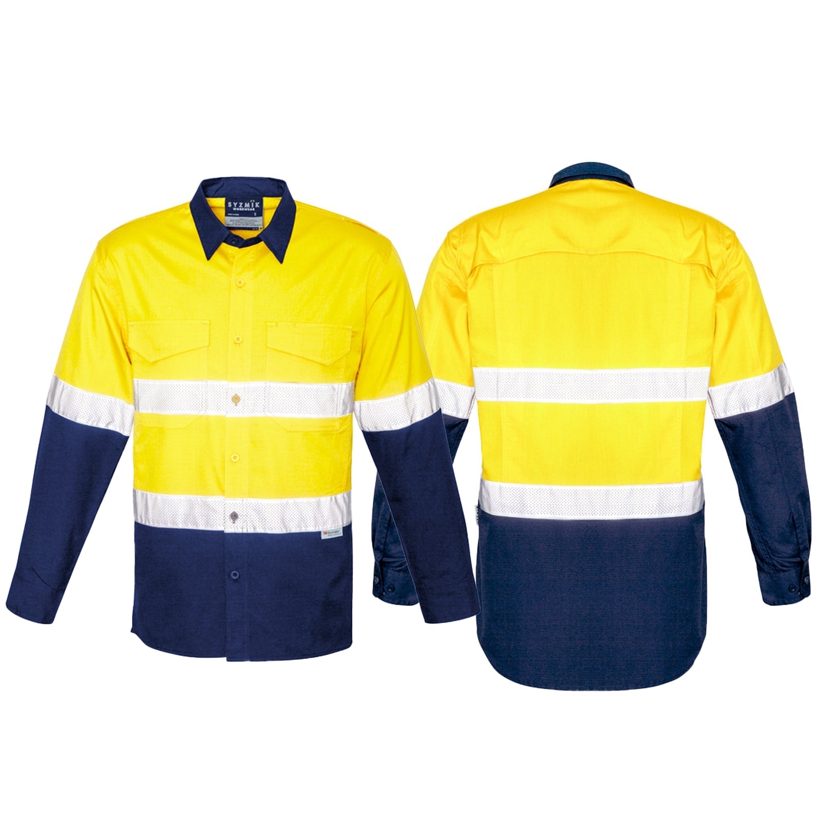 Men's Rugged Cooling Taped High Visibility Spliced Long Sleeve Shirt ZW129 - SunSafe Australia
