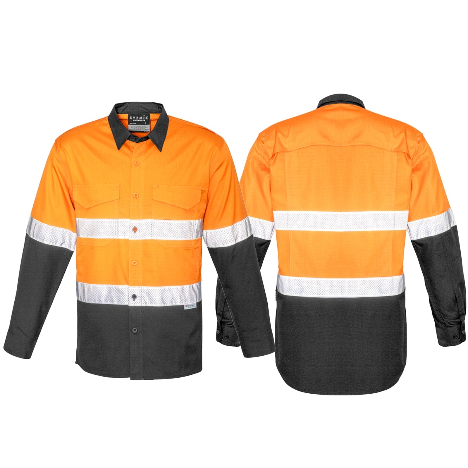 Men's Rugged Cooling Taped High Visibility Spliced Long Sleeve Shirt ZW129 - SunSafe Australia