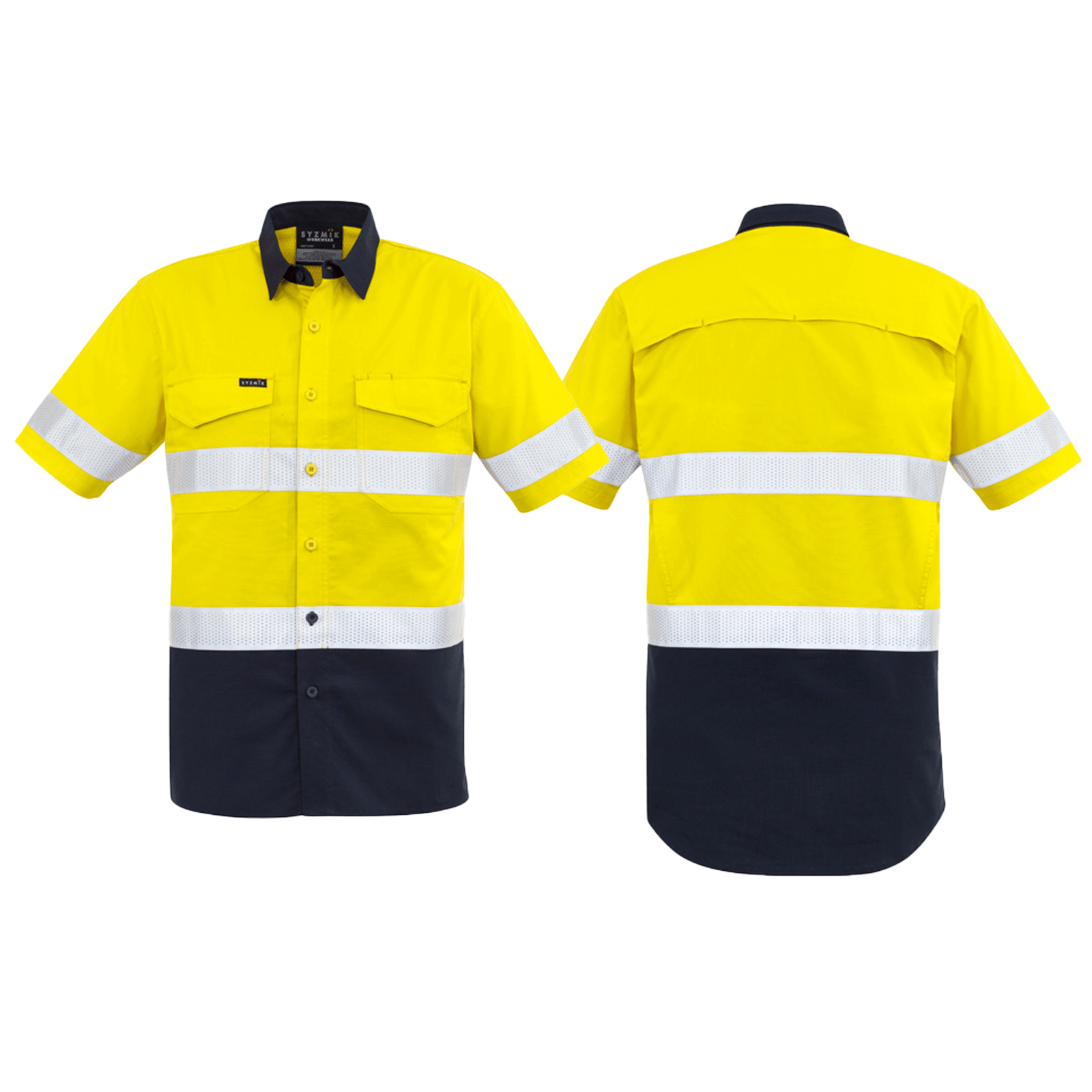 Mens Rugged Cooling Taped High Visibility Spliced Short Sleeve Shirt - SunSafe Australia