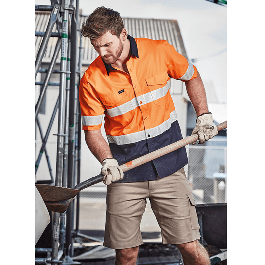 Syzmik Men's Rugged Cooling Taped Spliced Short Sleeve Shirt in Orange On Navy
