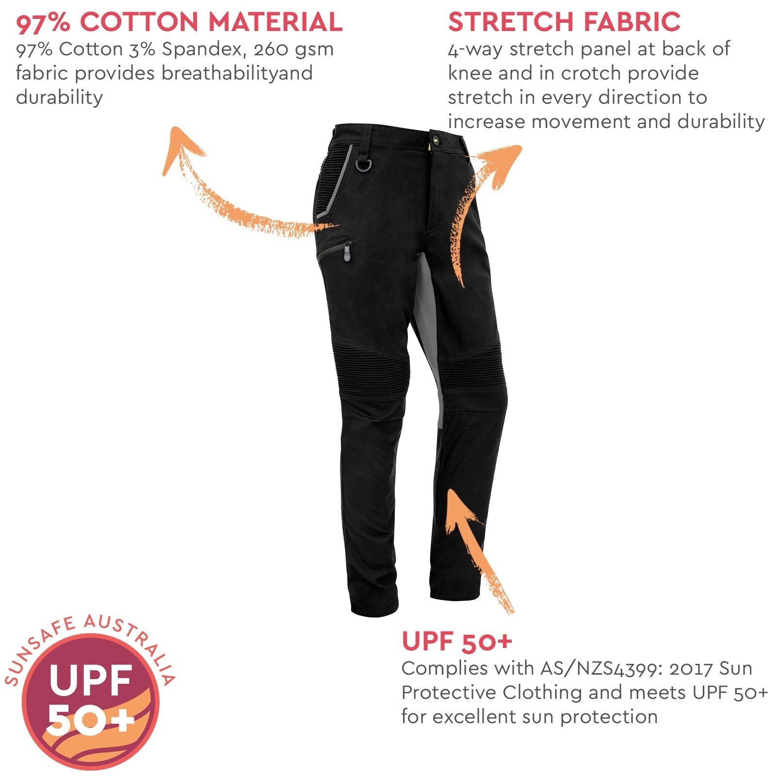 Men's Streetworx Stretch Pant Non - Cuffed ZP320 - SunSafe Australia