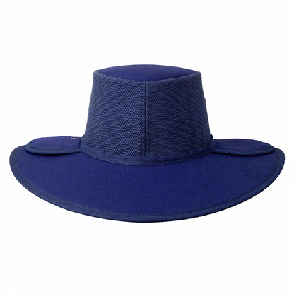 Navy blue wide brim earmuff hat with mesh ventilation and 11cm brim