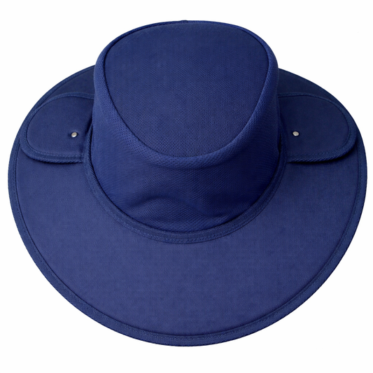 Navy blue earmuff hat with micro mesh ventilation and 9cm brim