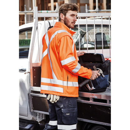 Unisex Hi - Vis 2 - in - 1 Softshell Jacket – X Back, Water Resistant, Zip - Off Sleeves - SunSafe Australia