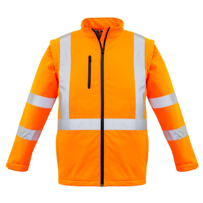 Unisex Hi - Vis 2 - in - 1 Softshell Jacket – X Back, Water Resistant, Zip - Off Sleeves - SunSafe Australia