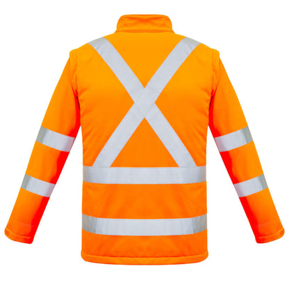 Unisex Hi - Vis 2 - in - 1 Softshell Jacket – X Back, Water Resistant, Zip - Off Sleeves - SunSafe Australia