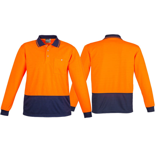 Syzmik Unisex Budget Basic Spliced Long Sleeve Polo ZH232 in Orange On Navy
