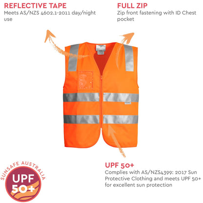 Unisex High Visibility Full Zip Vest ZV998 - SunSafe Australia