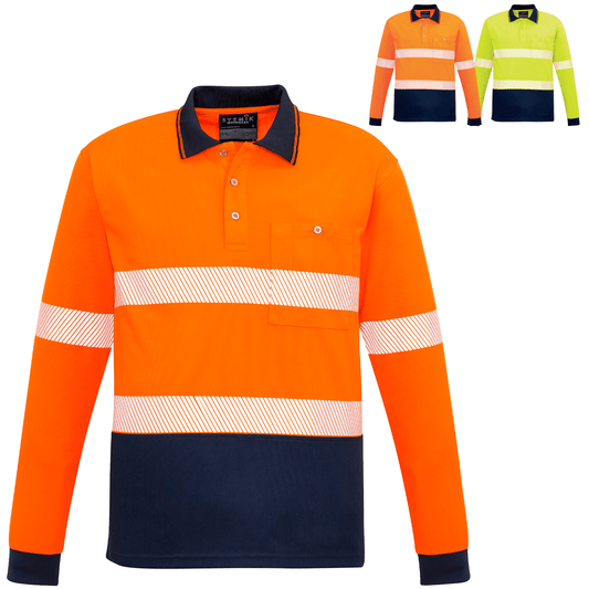 Syzmik Unisex Segmented Taped Long Sleeve Polo ZH530 in Orange On Navy