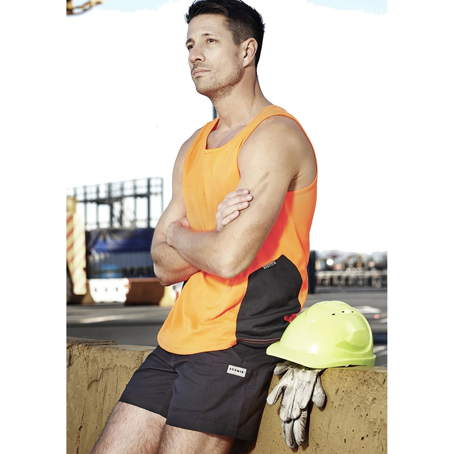Syzmik Unisex High Visibility Squad Singlet ZH239 in Orange On Navy