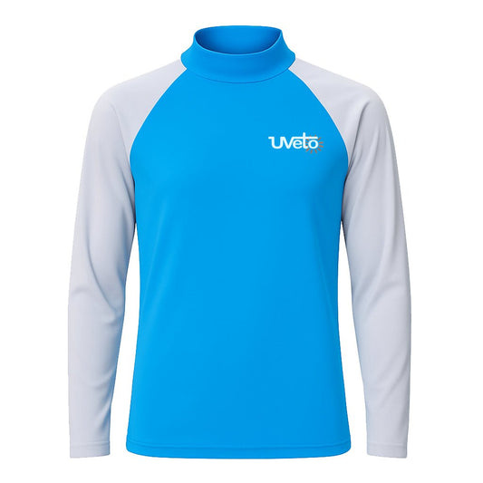 Unisex Light Blue on White Rashie – Long Sleeve UPF 50+ (Made in Australia) - SunSafe Australia