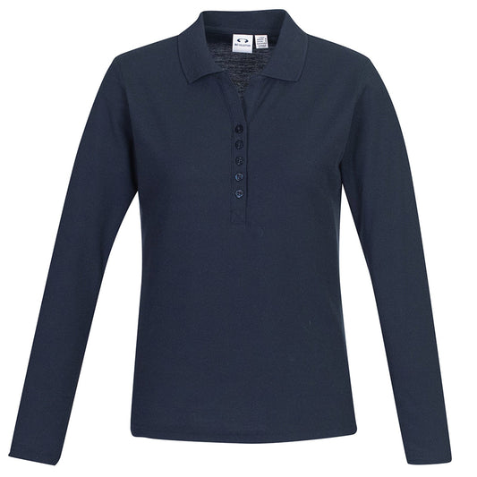 Women's Crew Long Sleeve Polo P400LL in Black UPF 50+