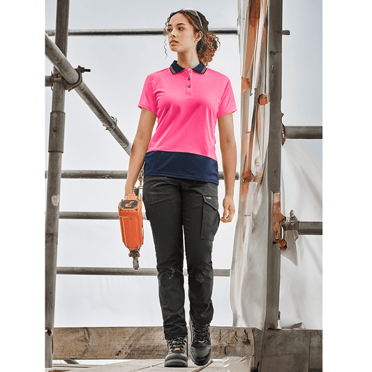 Syzmik Women's Hi Vis Basic Short Sleeve Polo Pink UPF 50+