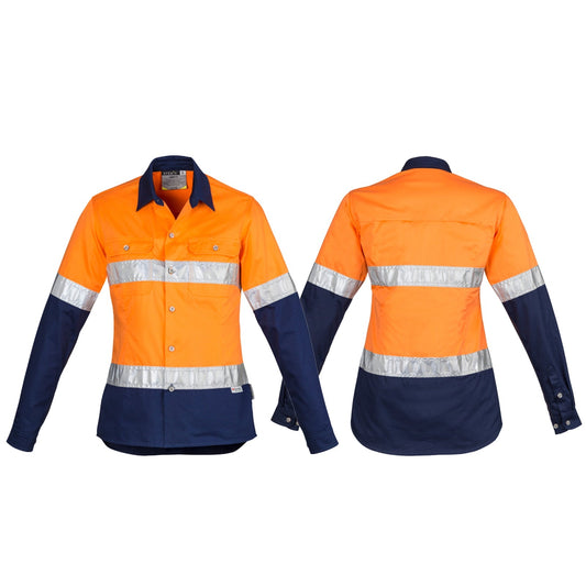 Syzmik Women's Spliced Industrial Shirt (hoop Taped) ZWL123 in Orange On Navy