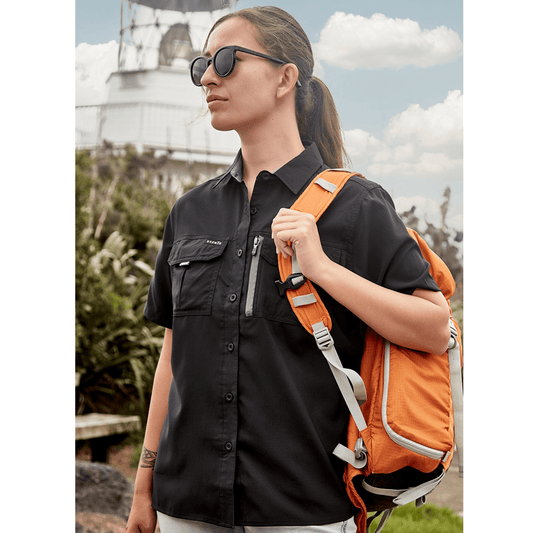 Syzmik Women's Outdoor Short Sleeve Shirt ZW765 in Navy Blue UPF 50+