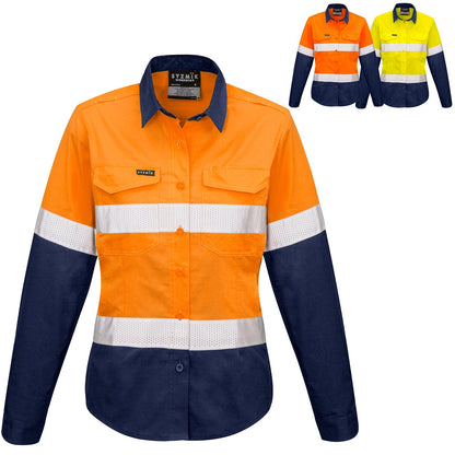 Womens Rugged Cooling Taped High Visibility Spliced Shirt ZW720 - SunSafe Australia